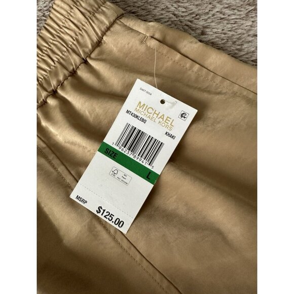 Michael Kors Satin Utility Cargo Pants Women’s Sz L Khaki pull on New - Picture 9 of 16